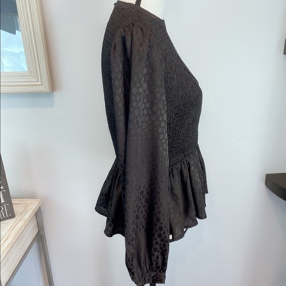 Topshop Black Long Sleeve Polka Dot Top - Picture 3 of 7